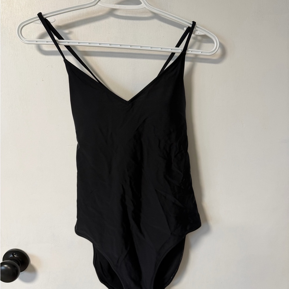 Black V-Neck One-Piece Swimsuit
